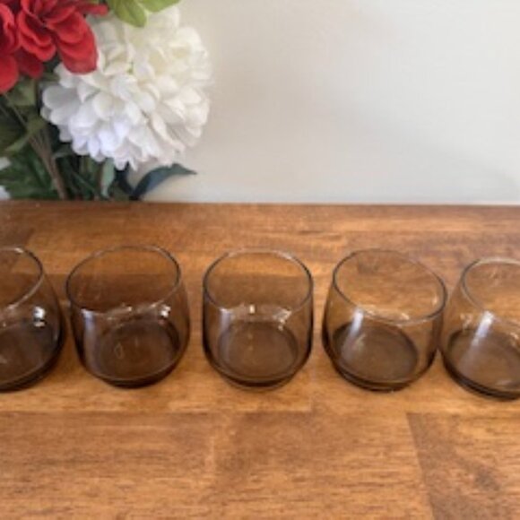 Vintage Dominion Lowball Glasses Smokey Grey Brown Tint – Set of 5 - Picture 4 of 7